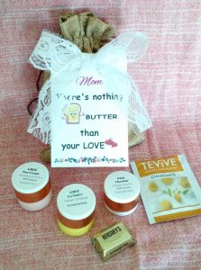 Mothers Day Gift set with Ghee Eye Butter, Ghee Face Butter, Whipped Lip Butter, Chocolate & Chamomile Tea
